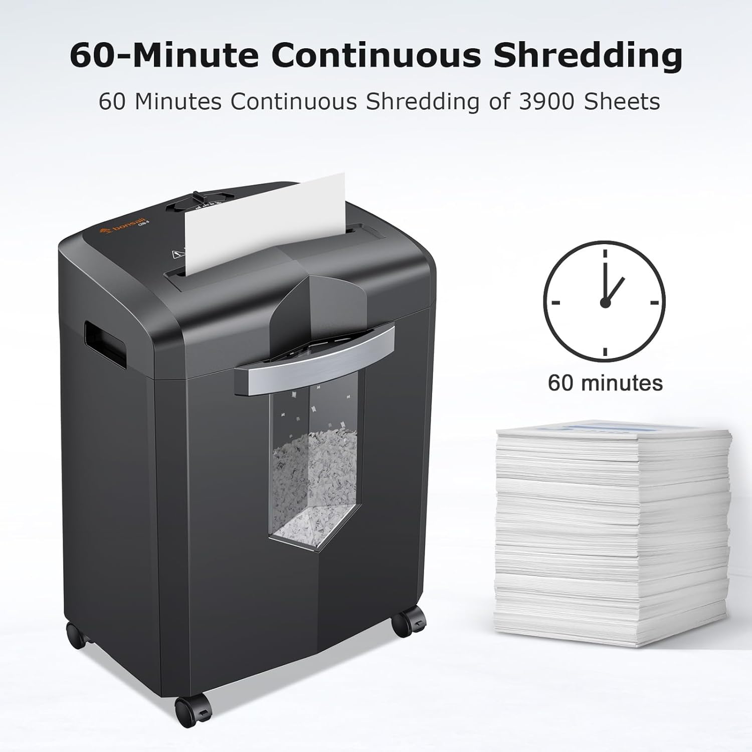 Bonsaii 12-Sheet Micro Cut Shredders for Home Office,60 Minute P-4 Security Level Paper Shredder for CD,Credit Card, Mails,Staple, 4.2Gal Pullout Bin