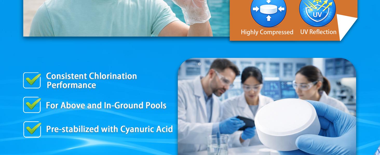TABIT 3" Chlorine Tabs for Swimming Pool, Spa and Hot Tub, Slow Dissolving Tablets for Consistent Chlorination and Long-Lasting Protection