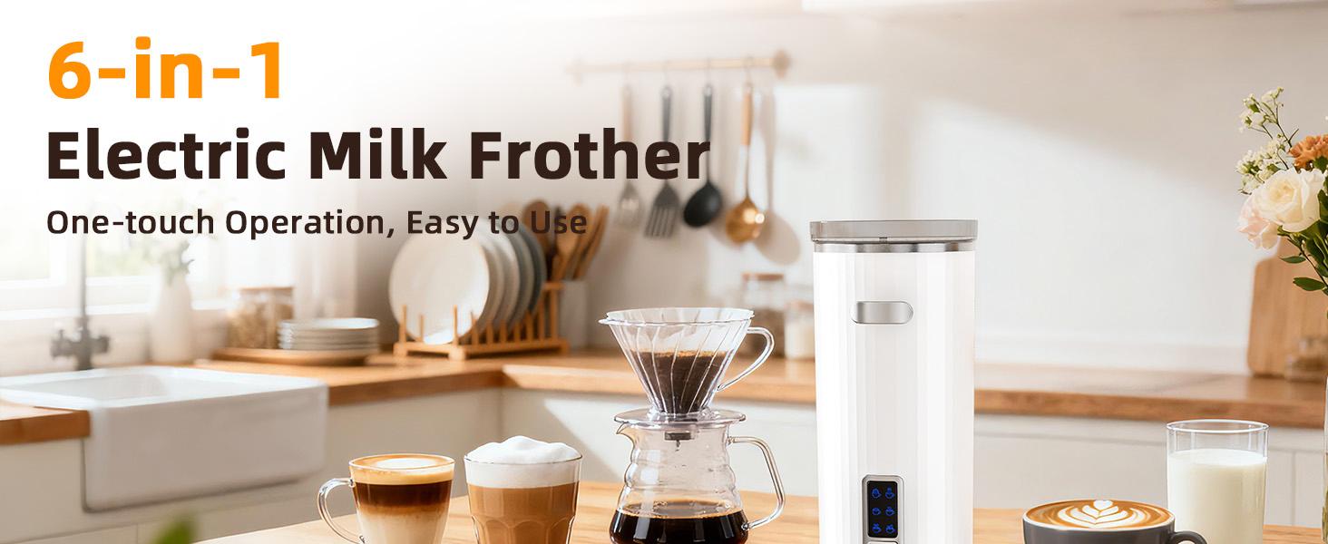 Milk Frother, 6-in-1 Electric Milk Steamer, 8.5oz/250ml Automatic Warm and Cold Foam Maker and Milk Warmer for Latte, Cappuccinos, Macchiato, From the Makers of Instant 400W, Black