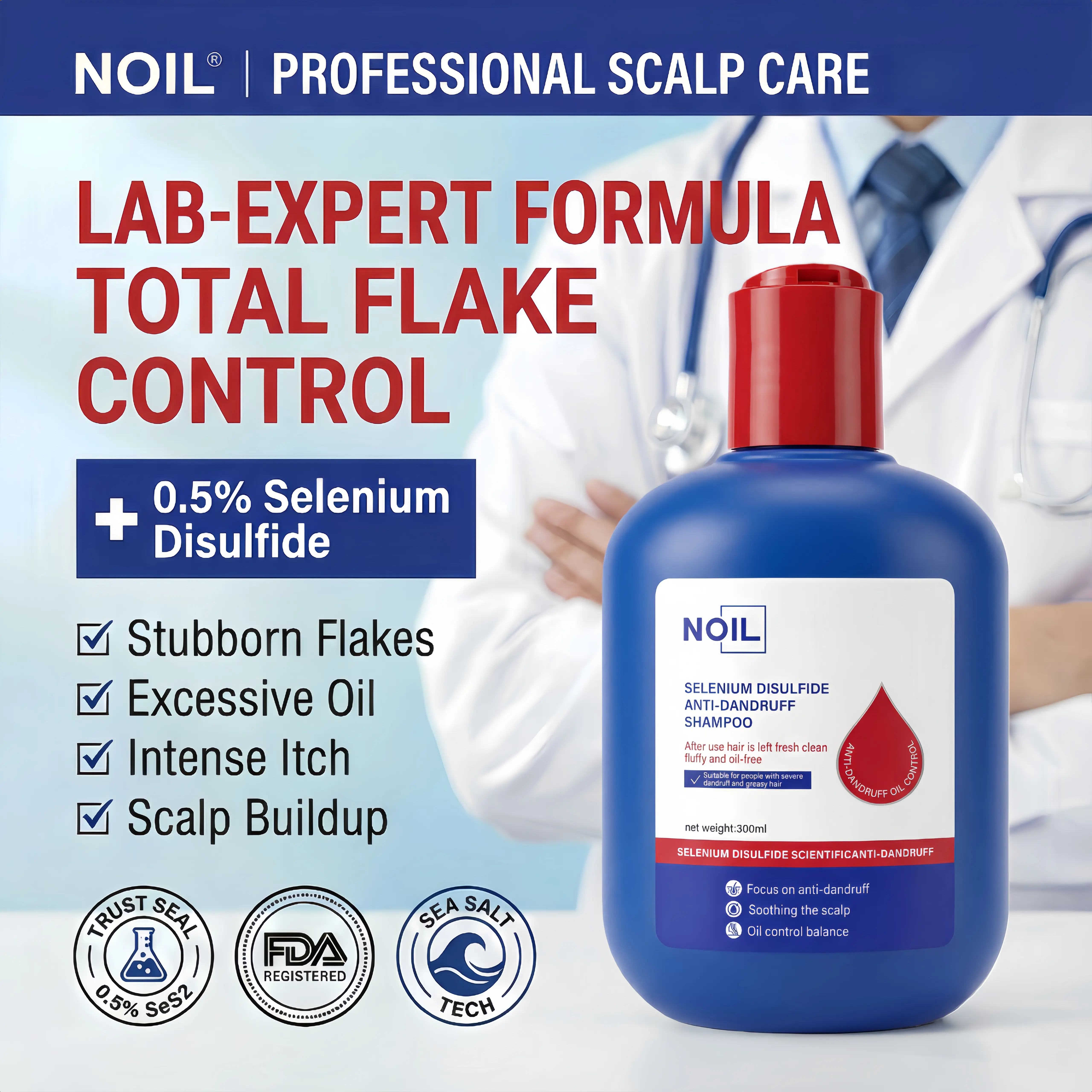 NOIL Selenium Disulfide Haircare Shampoo, Gentle Oily Hair Cleanser with Anti-Fungal Benefits, Oil Control, Refreshing Scalp Care, 300ML, Anti-Fungal Shampoo, Affordable Hair Care