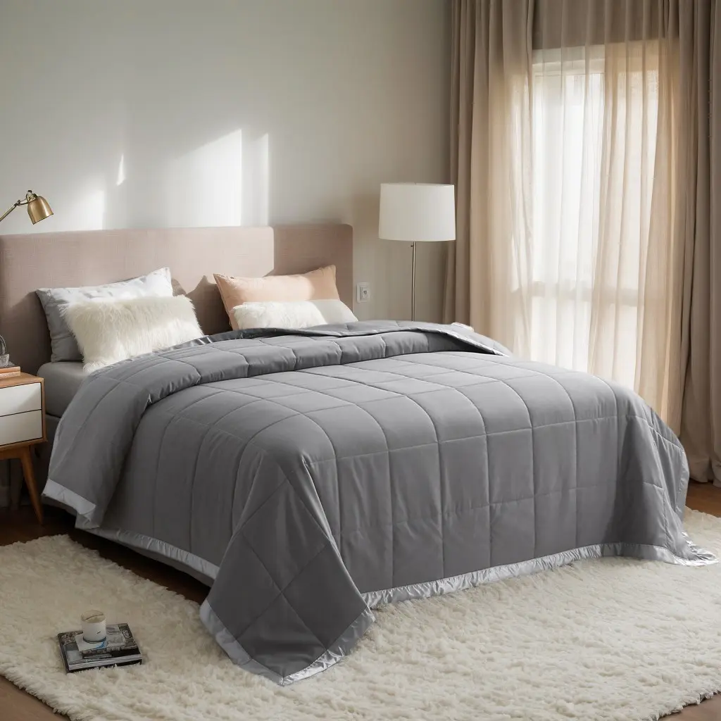 1 pc Ultra-Soft All Season Quilt, Soft Warm Bedding supplies, Soft Lightweight Quilts, Coverless Duvet Double, Fiber Filling, with Satin Trim, Lightweight and Breathable, Suitable for All Seasons, Machine Washable, Breathable Summer Quilt