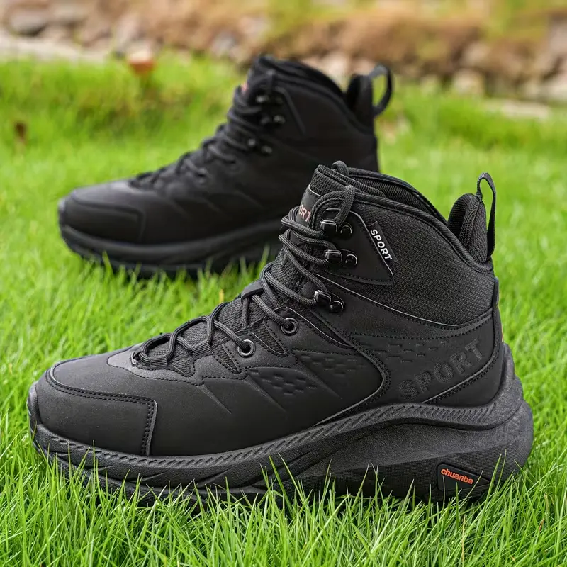 Men's Waterproof Tactical High-Top Work Boots - Ankle Protection, Durable Breathable Fabric, Tie Laces, Rubber Grip Sole, Safety Shoe & Footwear for Workers, Black & Brown, Indoor-Outdoor Use