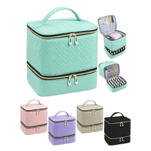 Foldable Nail Polish Storage Box Holds 30 Bottles & Lights, Travel-Friendly Design, Manicure Tool Organizer, Beauty Accessory, Makeup Storage Bag