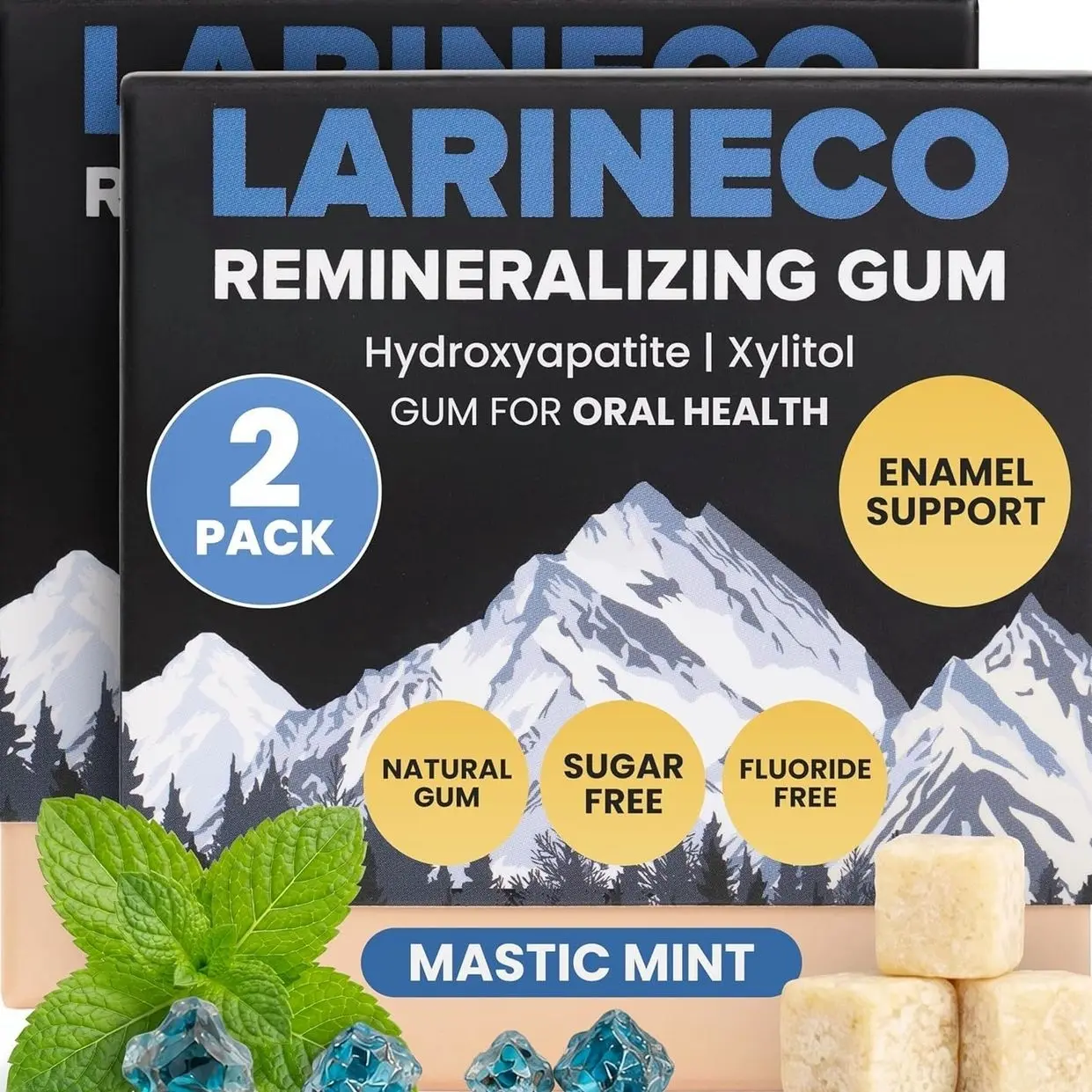 Larineco Remineralizing Gum with Nano Hydroxyapatite & Xylitol – Sugar-Free Xylitol Gum – Plastic-Free, Dye-Free, Aspartame-Free – Natural Base – 36 Pieces, Mastic Mint