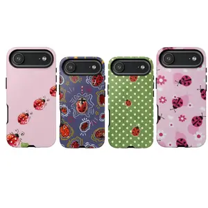 Cute Ladybug Aesthetic Phone Case – Floral Polka Dot Cartoon Bug Pattern Cover Kawaii Minimal Design for iPhone 17 16 15 14 13 12 11 Pro Max & Samsung Galaxy S21–S25 Ultra Trendy Gift for Girls
