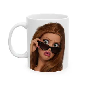 Funny Disgusted Barbie Face Mug Hilarious Coffee Cup with Sunglasses Design for Coffee Lovers