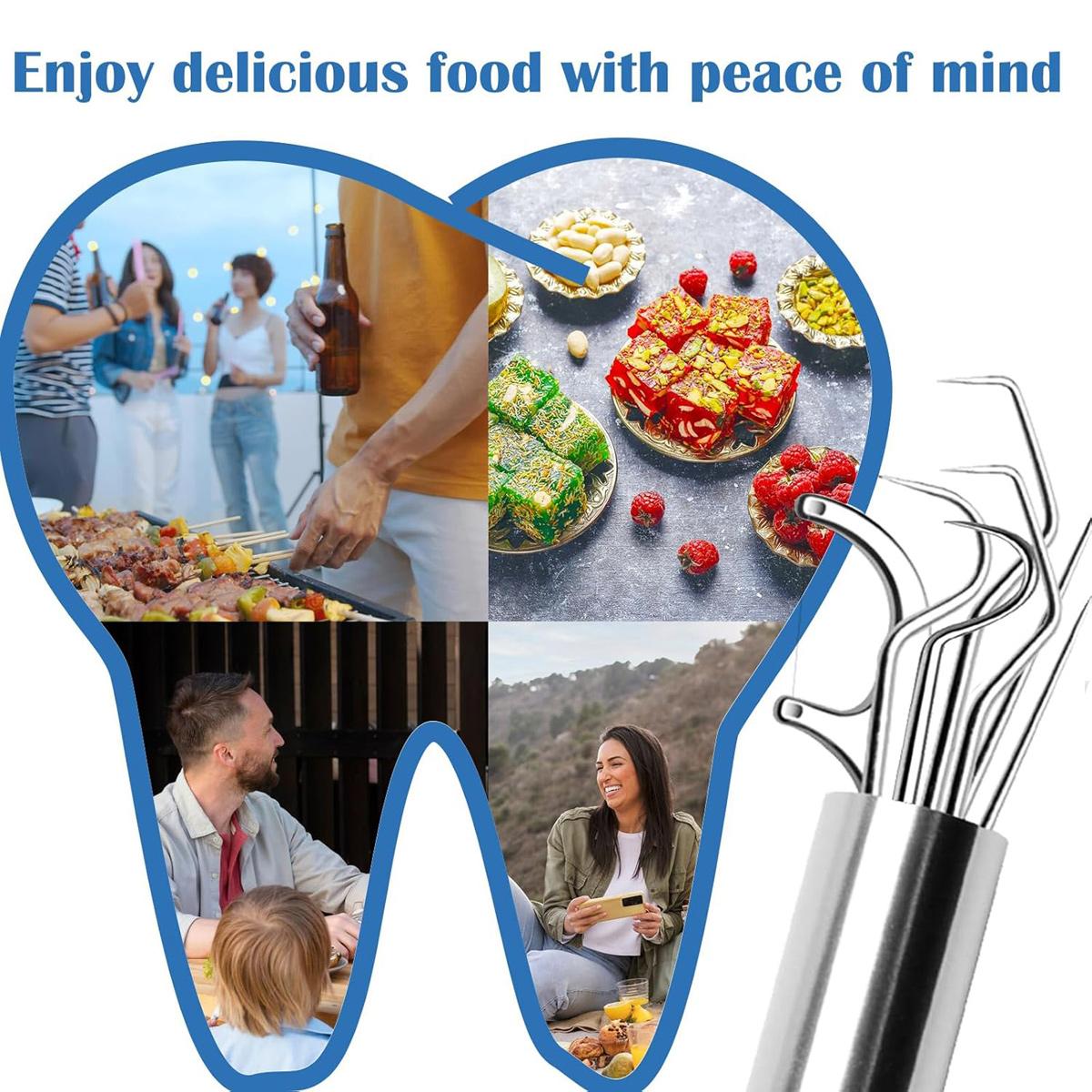 Stainless Steel Toothpick Pocket Set, Reusable Dental Floss Pick, Travel Teeth Cleaning Tools Kit for Outdoor Picnic, Camping, Keychain Design, Oral Care Tool (7PCS/Set)