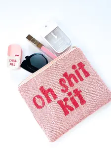 Super Large Oh Shit Kit Beaded Pouch | Handmade Makeup & Emergency Bag