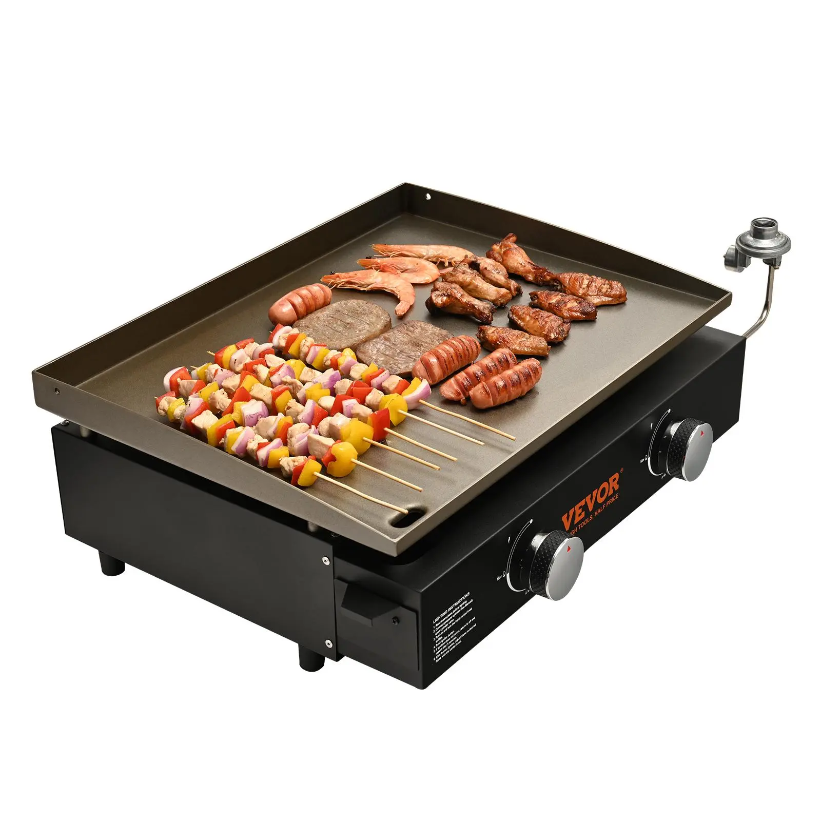 【SummerFinds】VEVOR Commercial Griddle,  , 22.4" Heavy Duty Manual Flat Top Griddle, Countertop Gas Grill with Non-Stick Cooking Plate, Steel Natural Gas Griddle, H-Shaped Burner Restaurant Portable Grill, 13,000 BTU
