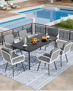 7 Piece Patio Dining Set, Outdoor All-Weather Wicker Furniture with Table, Patio Conversation Sets with Cushions for Balcony, Garden, Sunroom, Porch