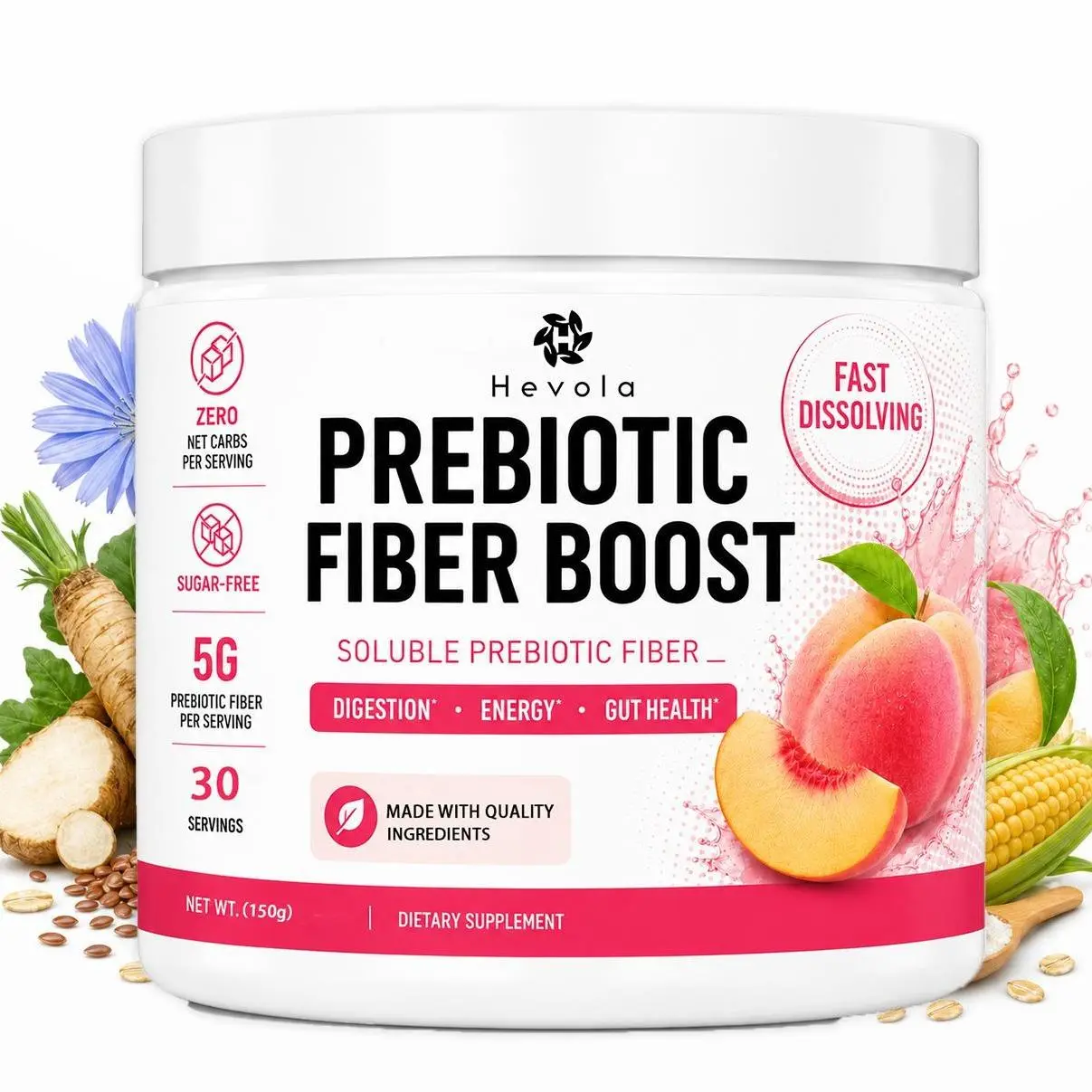 Prebiotic Dietary Fiber Supplement Powder - Supports Digestive Health, Soluble Fiber Relieves Bloating, Keto & Vegan-Friendly, Gluten-Free, Sugar-Free, 30 Servings