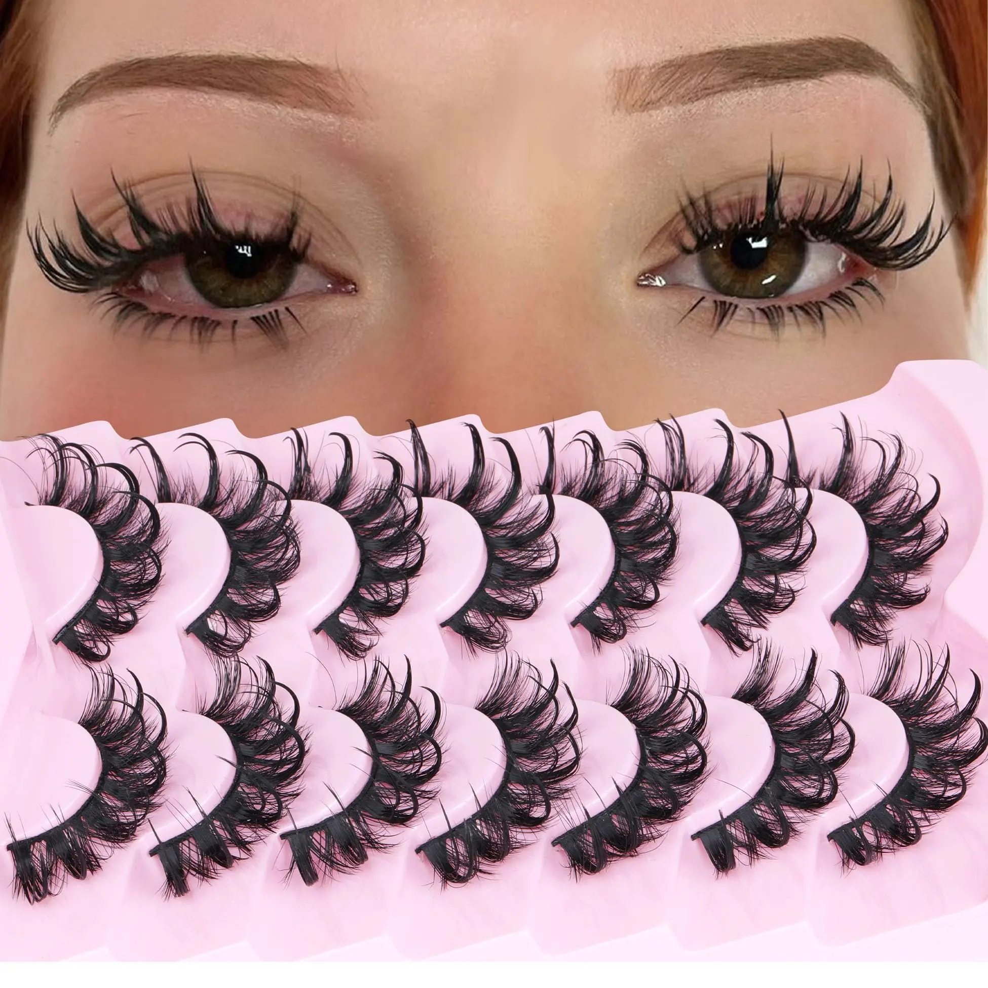 Lashes Wispy False Eyelashes Natural Fairy Fake Eyelashes Cat Eye Lashes Mink Long Strip Eyelashes Doll Manga Lashes 7 Pairs C Curl Lashes Pack Makeup Synthetic