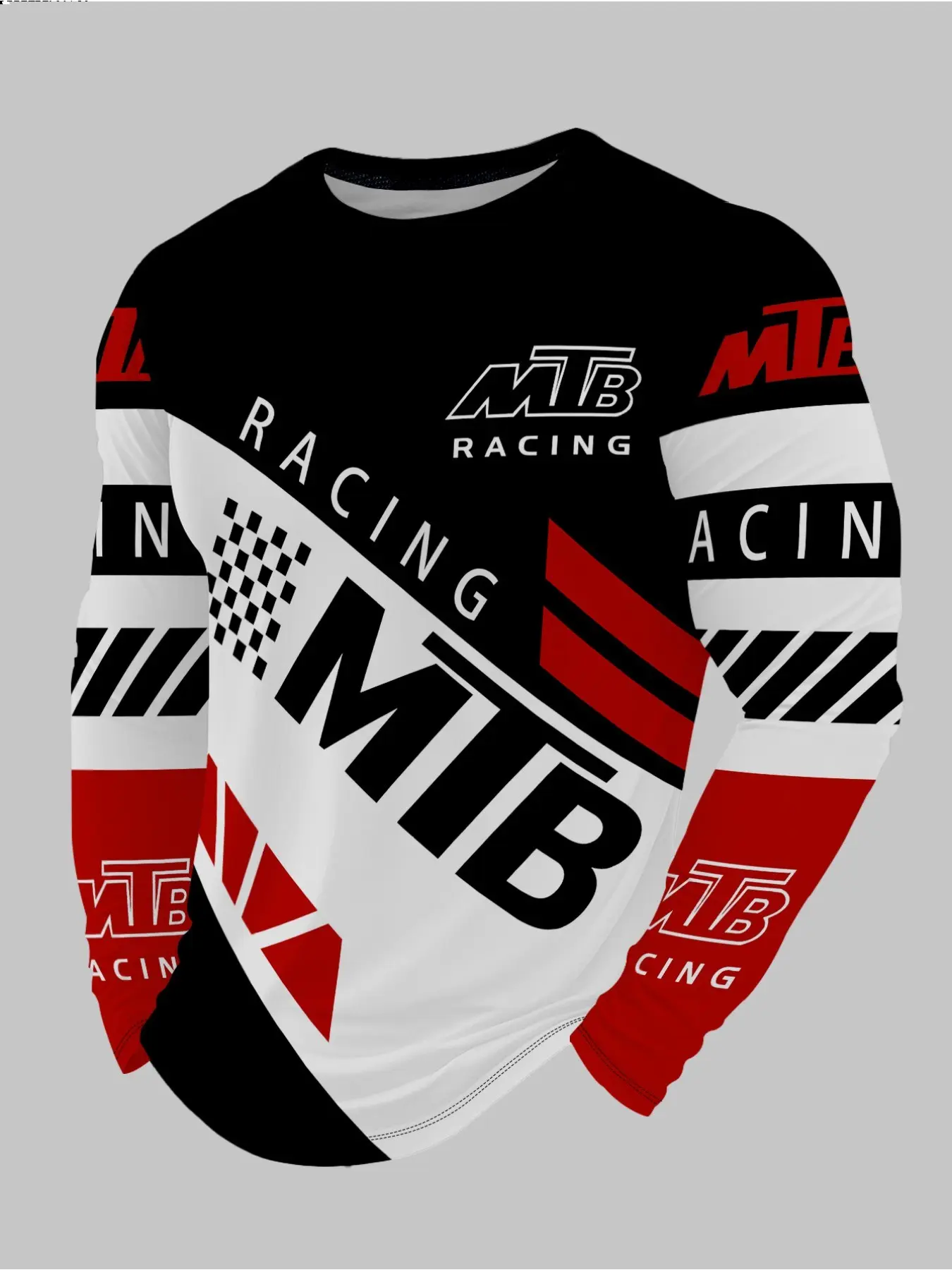 Men's MTB Printed Mountain Bike Riding Long Sleeve T-Shirt, Geometric Print Top, Casual Loose-Fit All-Season Wear