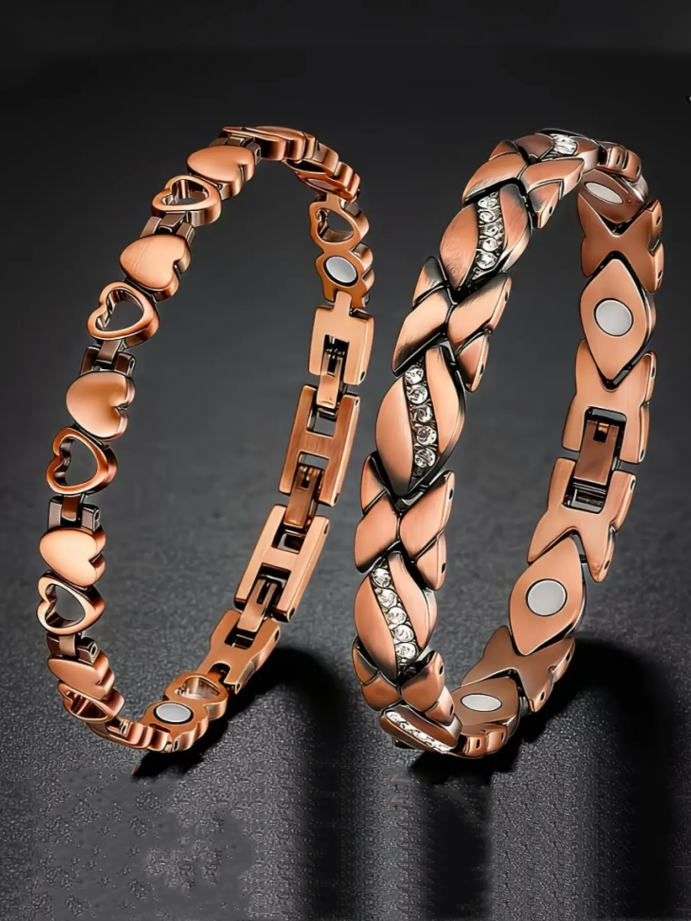 2pcs Women's Magnetic Bracelets, Bracelet Sets, Bracelet Bundle, 99.9% Pure Copper, Exquisite Gift, Health & Wellness Jewelry, Stylish Accessory, Heart Shaped Bracelet