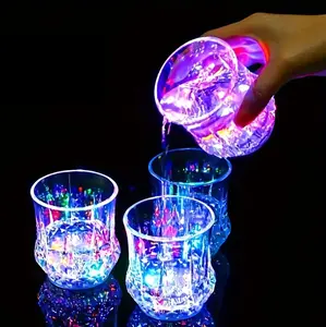 Liquid Activated LED Flash Crystal Cups 4 Pack Multicolor Water Activated Glowing Tumblers with Auto Light Up for Bar Party Decor Christmas Gift Thanksgiving Tableware Shimmering Plastic Material Valentine's Gift for Boyfriend