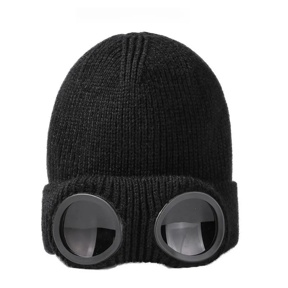 Unisex Winter Windproof Wool Blend Knit Beanie with Built-In Sunglasses - Insulated Windproof, Protective Headgear, Thermal Insulating Soft Warm Face Protection Cap for Snow Skiing, Outdoor Activities, Insulated Windproof Hats, Protective Headgear Hats