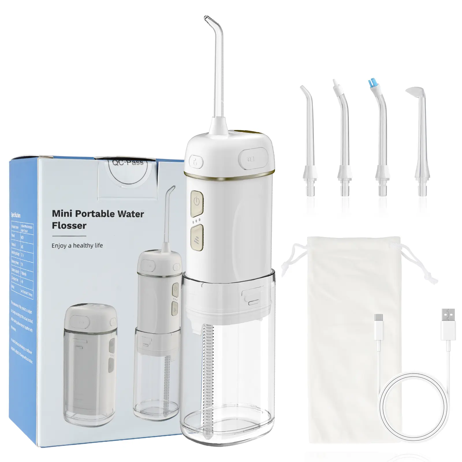 Hibbent Cordless Water Flosser, Portable Oral Irrigator for Deep Cleaning and Gum Health, Rechargeable with 3 Travel Modes and 4 Jet Tips, IPX7 Waterproof, Water Floss Cleansing, Oral Care, Deep Cleaning Oral Irrigators,dorm essentials