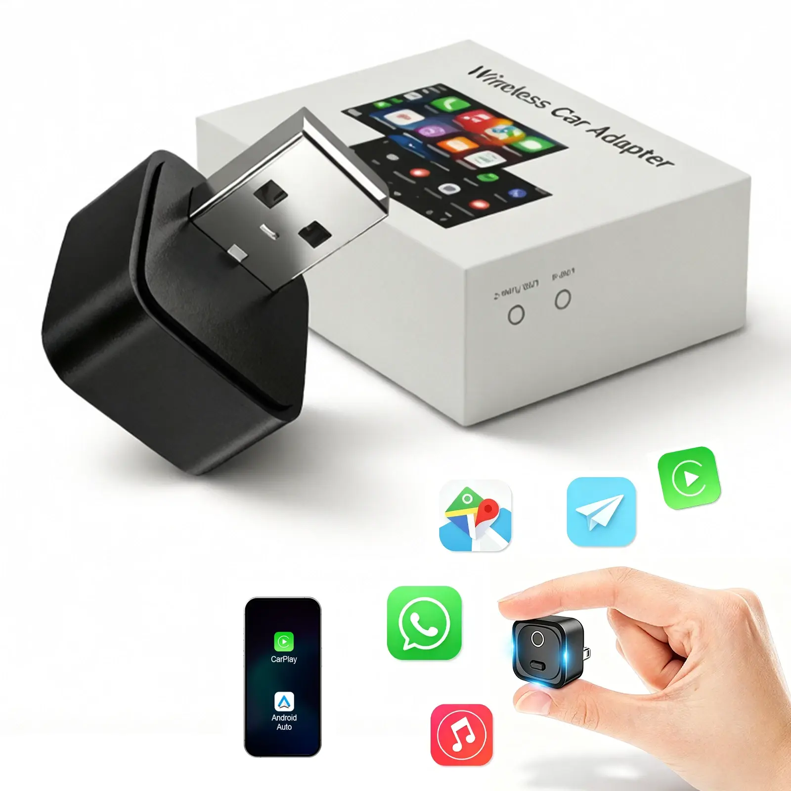 Wireless CarPlay Adapter for Apple iPhone & Android Auto USB Adapter Plug-Play