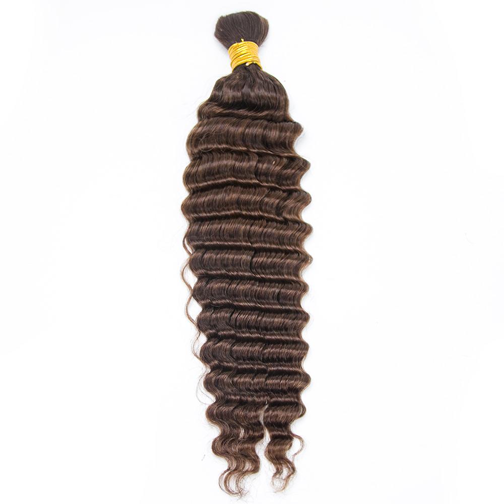 YWIGS #4 Medium Brown Deep Wave Bulk Hair Extensions for Braiding 100g Per Bundle