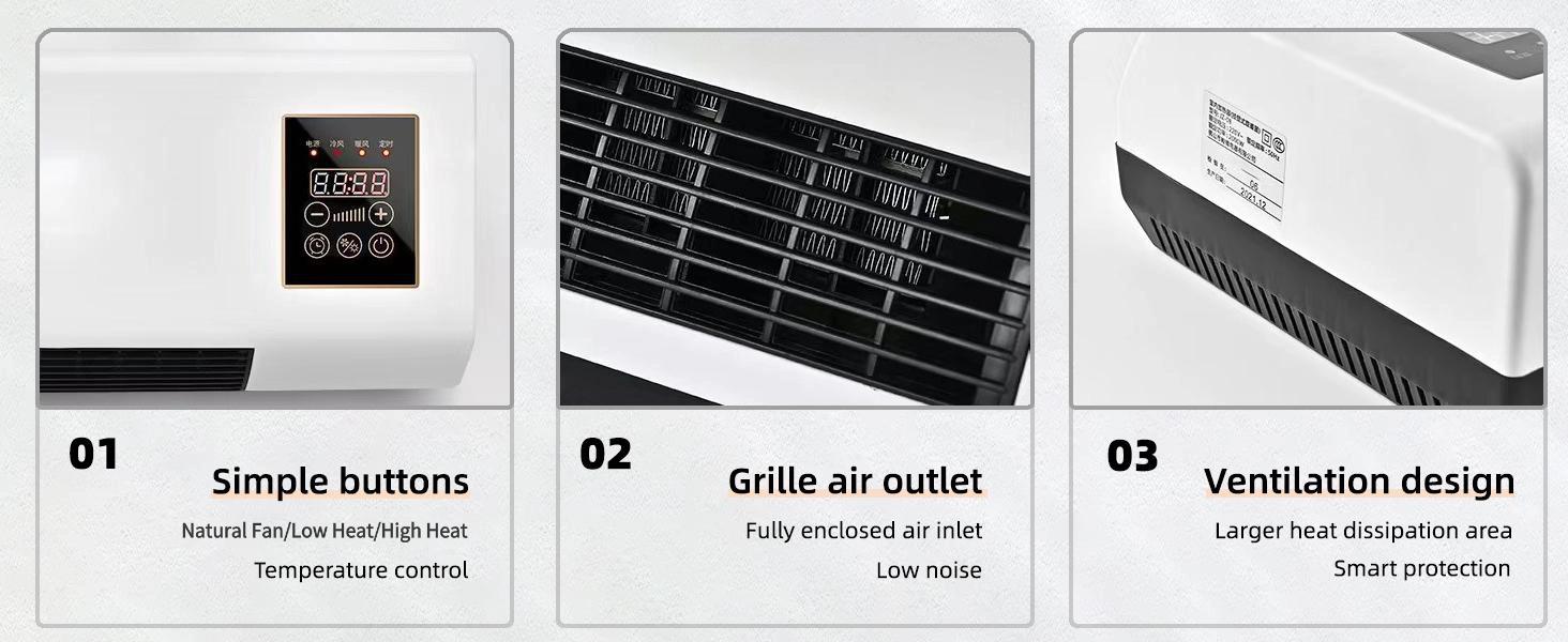 TazTir Wall-Mounted Heater 1200W for Indoor Use with Remote & Touch Control 6-Hour Timer Overheat Protection Tool-Free Install for Bedroom Bathroom Garage Office