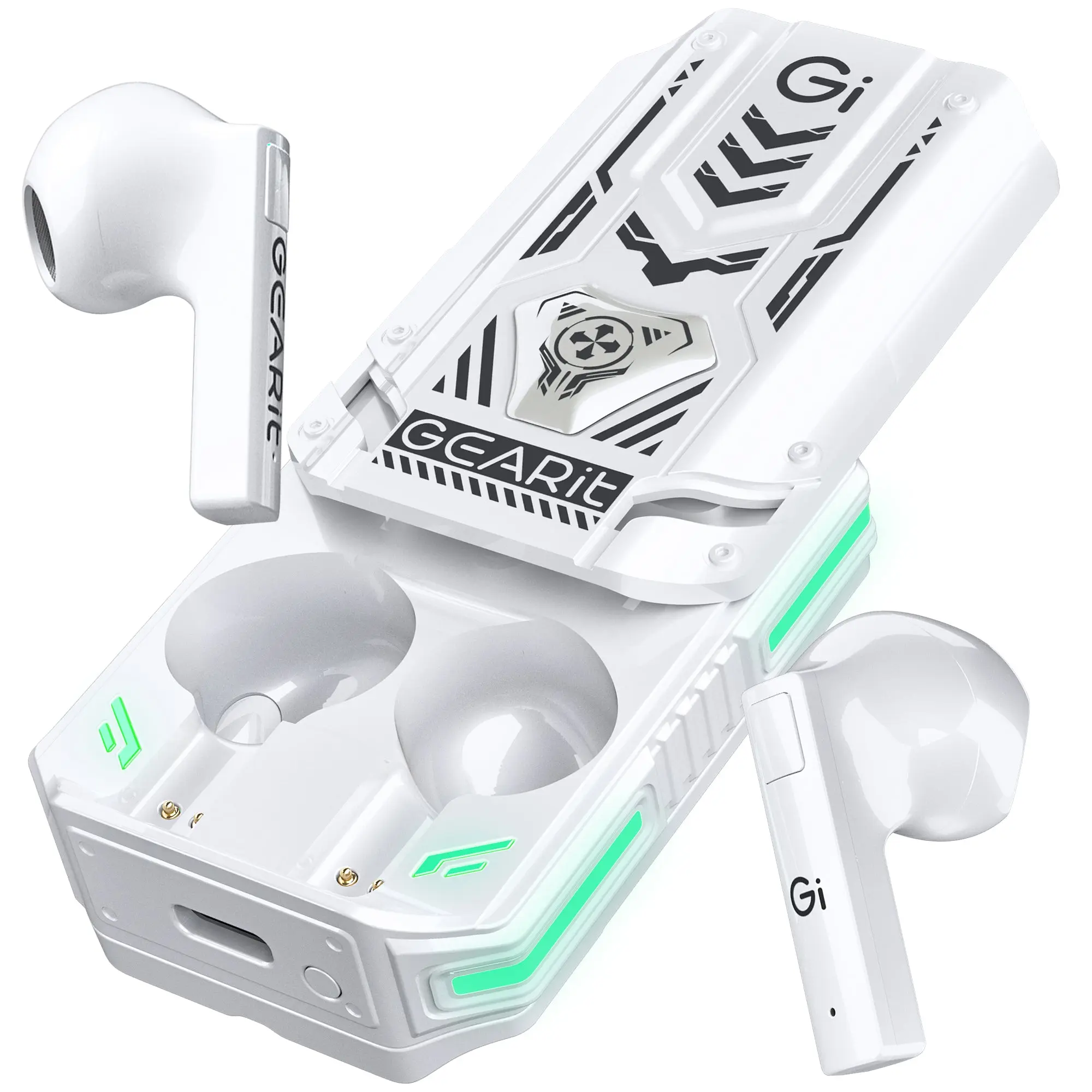 GEARit True Wireless Bluetooth 5.3 Earbuds - True Wireless Headphones, Cordless Gaming Earbuds with Microphone, Noise-Reducing In-Ear Audio, RGB Charging Case, Rechargeable Batteries, Multi-Device for iPhone/Android, White, Electronic