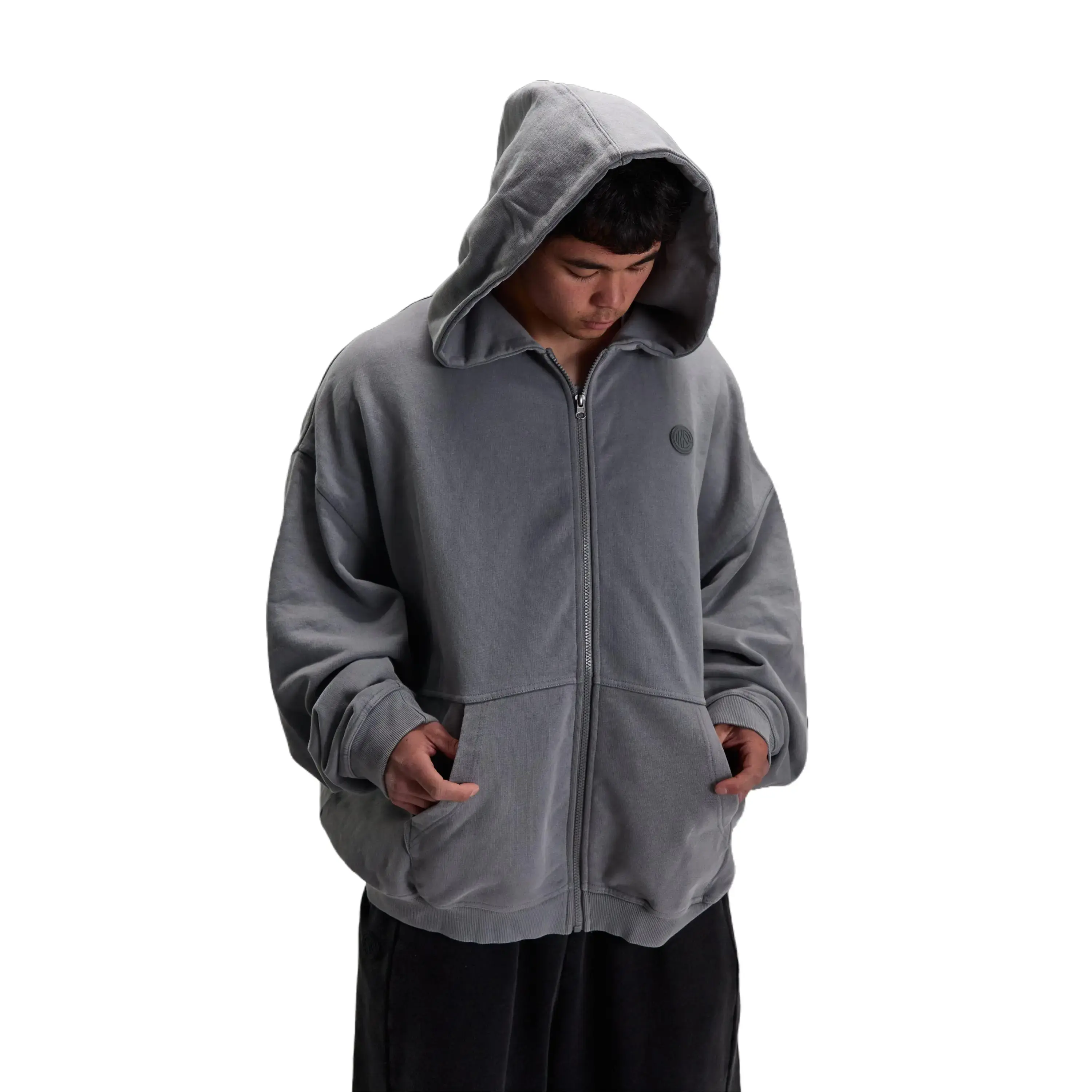 Embossed Grey Heavyweight Zip-up viral style effortless flattering fit luxe feel classic wardrobe staple spring summer essential sophisticated weekend wear laid back breezy on trend