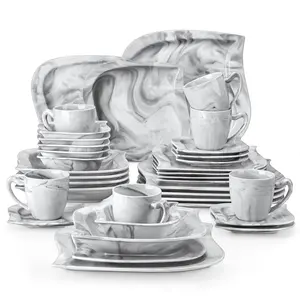 MALACASA Dinnerware Sets,Plates and Bowls Set for 6,Porcelain Dinnerware Set with Dinner Plates and Bowls,Cup and Saucer,Modern Dish Set,Series Elvira