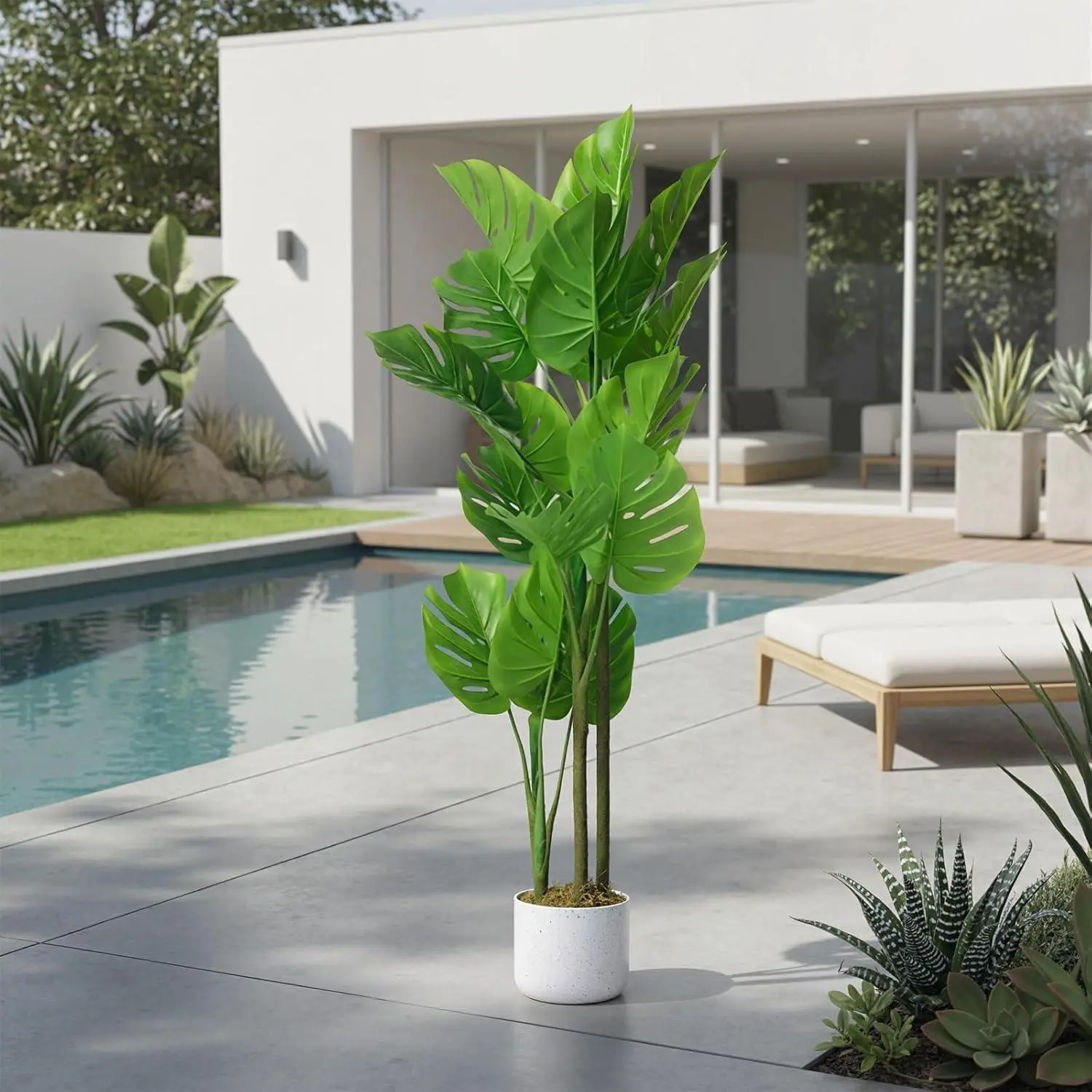 3.6FT Artificial Monstera Plant in Pot, Fake Decorative Evergreen Potted Floor Tree, Indoor Faux Tropical Plants for Living Room Entryway Office