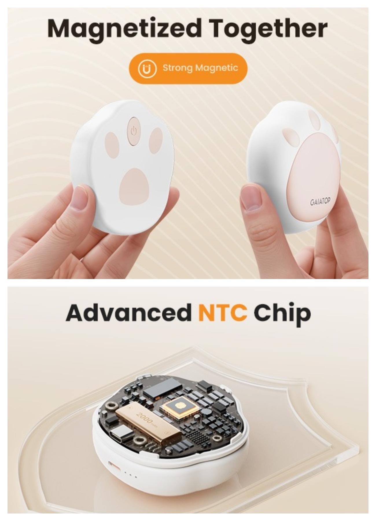 GAIATOP Cat Paw Hand Warmers for Women & Men 2-Pack Adorable & Unique Design, 13H Long-Lasting Warmth,3 Heat Settings Rechargeable.   Perfect Gift for Her & Him. Usb Cable Portable   Valentine's Day gift