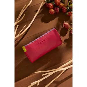 Magenta Leather Triangle Zip Pouch Bag – Compact Everyday Carry