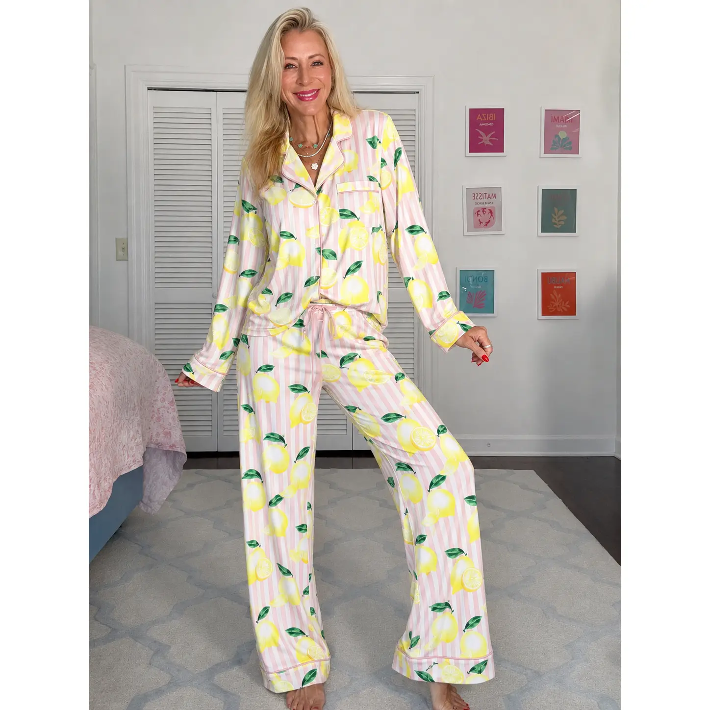 Pink Lemon Stripe Pajama Set