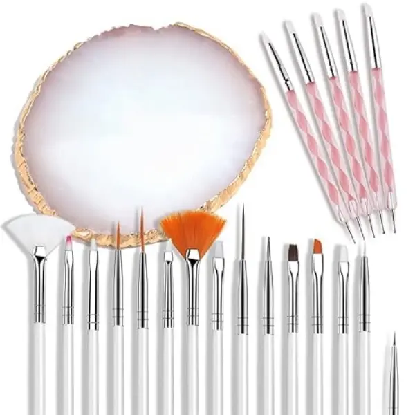 22pcs Professional Dual-Purpose Acrylic Engraving & Dotting Pen Set with Brush, Nail Care Beauty Products for Home/Salon Nail Art, Including Makeup, Resin Art Tools & Manicure Display Board