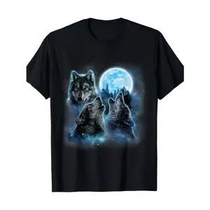Gray Wolf T-shirt - Three Wolves Howling under an Icy Full Moon Design