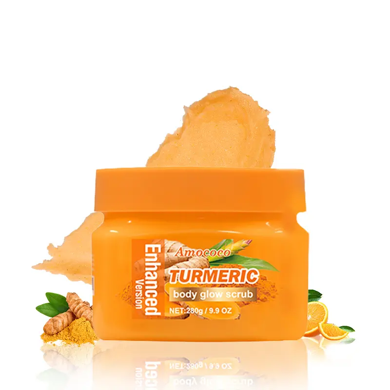 AMOCOCO Enhanced Turmeric Kojic Acid Exfoliating Body Scrub - Gentle Body Care, Dead Skin Remover, Acne Scar Reducer, Moisturizing & Refreshing Turmeric Peel