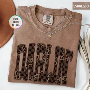 Comfort Colors® Leopard Darlin T-shirt, Western Shirt, Checkered Cowgirl Tee, Southern Style Shirt, Cowboy Quote Tee, Country Music Fan Gift