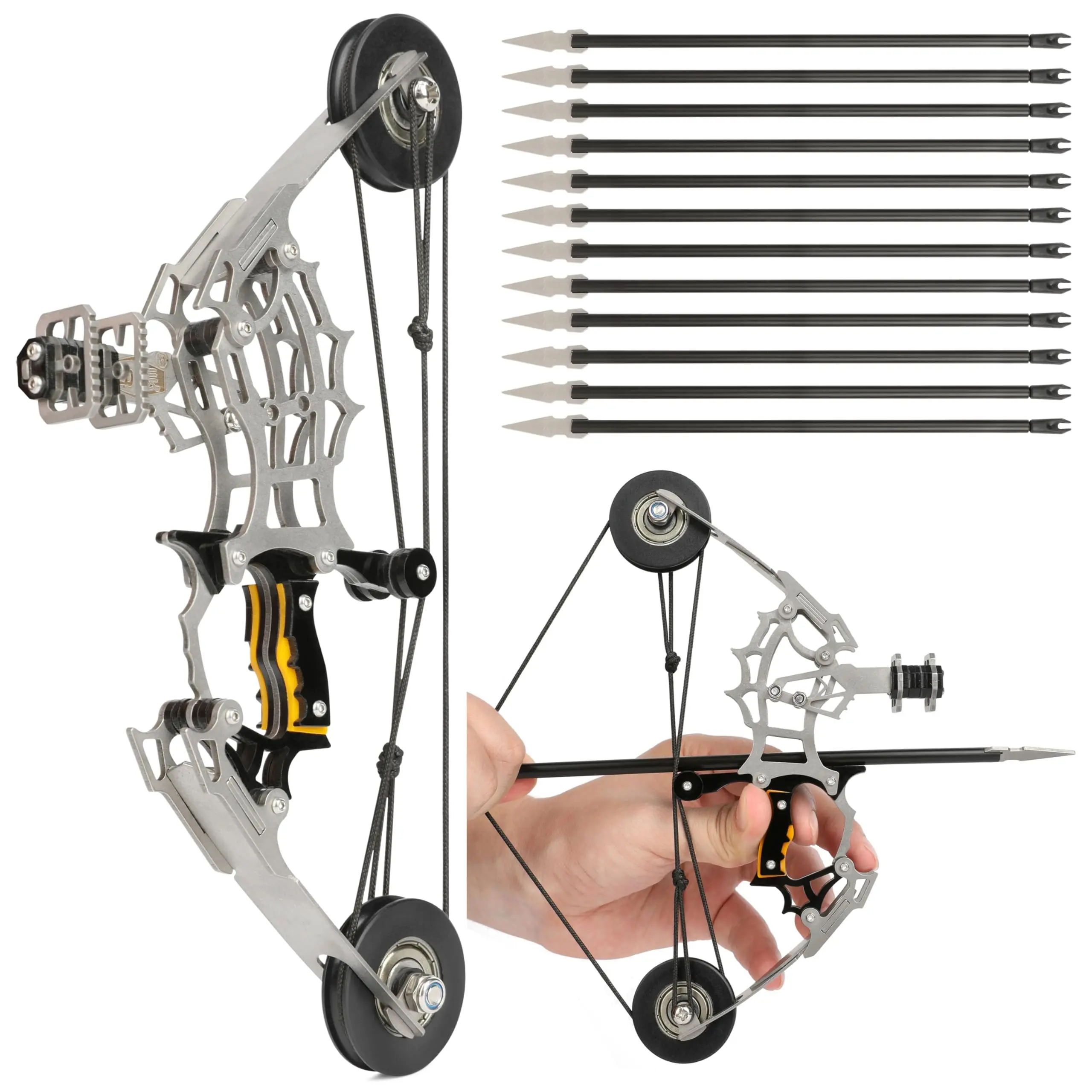 10.2 inch Archery Bow Set Left and Right Hand Compound Bow Hunting Bow Metal Material Catapult RH/LH for Practice Archery
