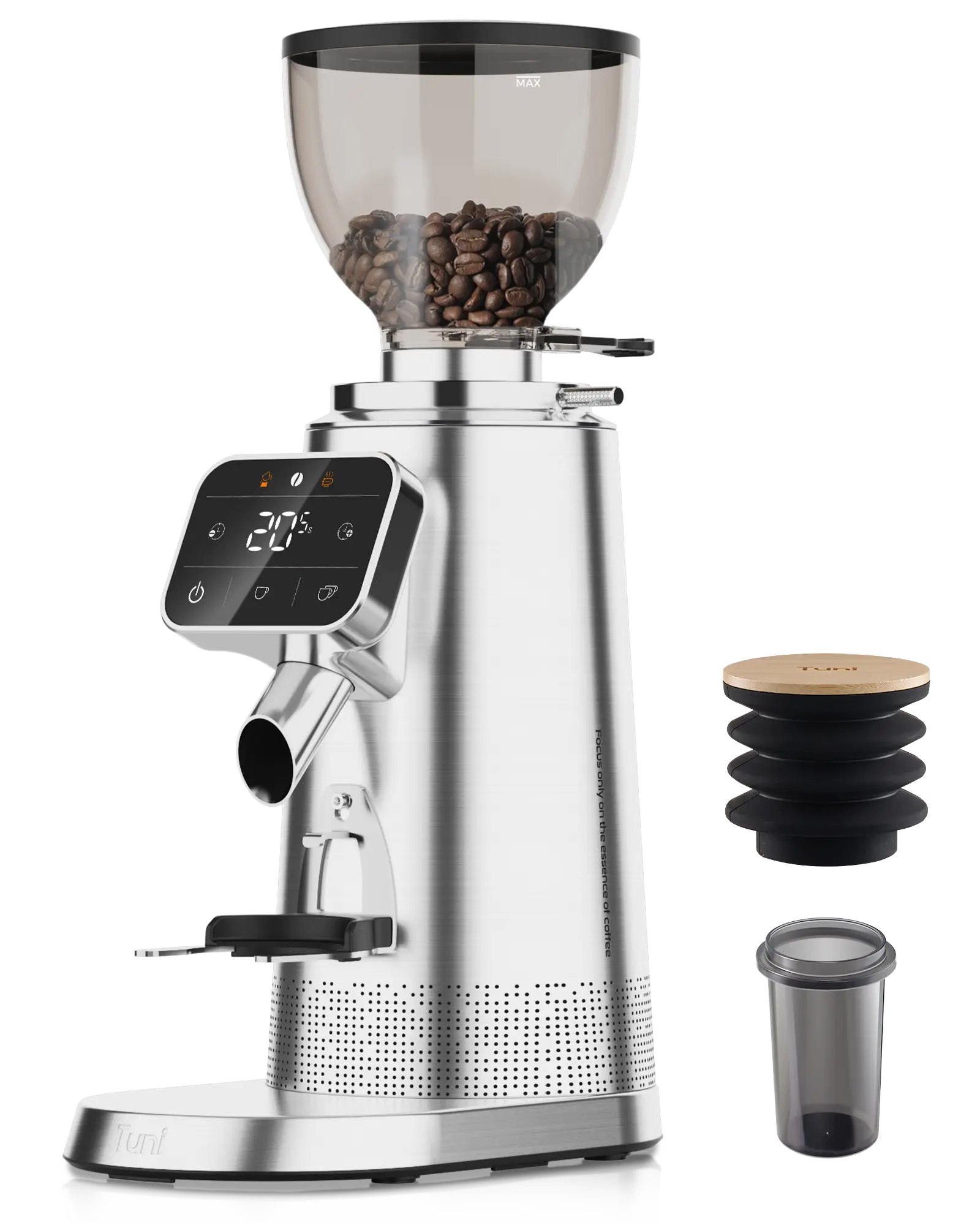 Silver G3 Commercial Grade Electronic Automatic Coffee Grinder - 64mm Flat Burrs, 260 W, 100 Grind Settings, Single Dose, Touchscreen Display, Anti-Static Tech, All-Metal Stainless Steel Body, Easy to Use Electric Espresso Grinder