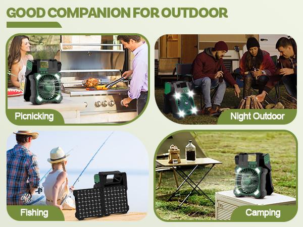12000mah Solar Powered Fan, Dual-Panel Rechargeable Solar Camping Fan with LED Lantern, 5 Adjustable Speeds Cordless Battery Powered Portable Fan, Quiet USB-C Desk Fan for Tent Home Worksite Outdoorfun