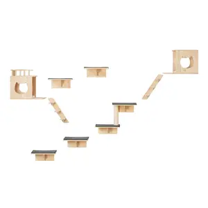 【Summervibes】VEVOR Wall Mounted Cat Shelves,  , Cat Wall Shelves and Perches with Jumping Boards, Cat Beds, Hammocks & Cat Tree, Cat Furniture and Shelves up to 40 lbs for Sleeping, Playing, Climbing, Set of 9