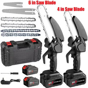 21V Electric Cordless Chain Saw Small Mini Handheld Chainsaw 2 Battery Powered