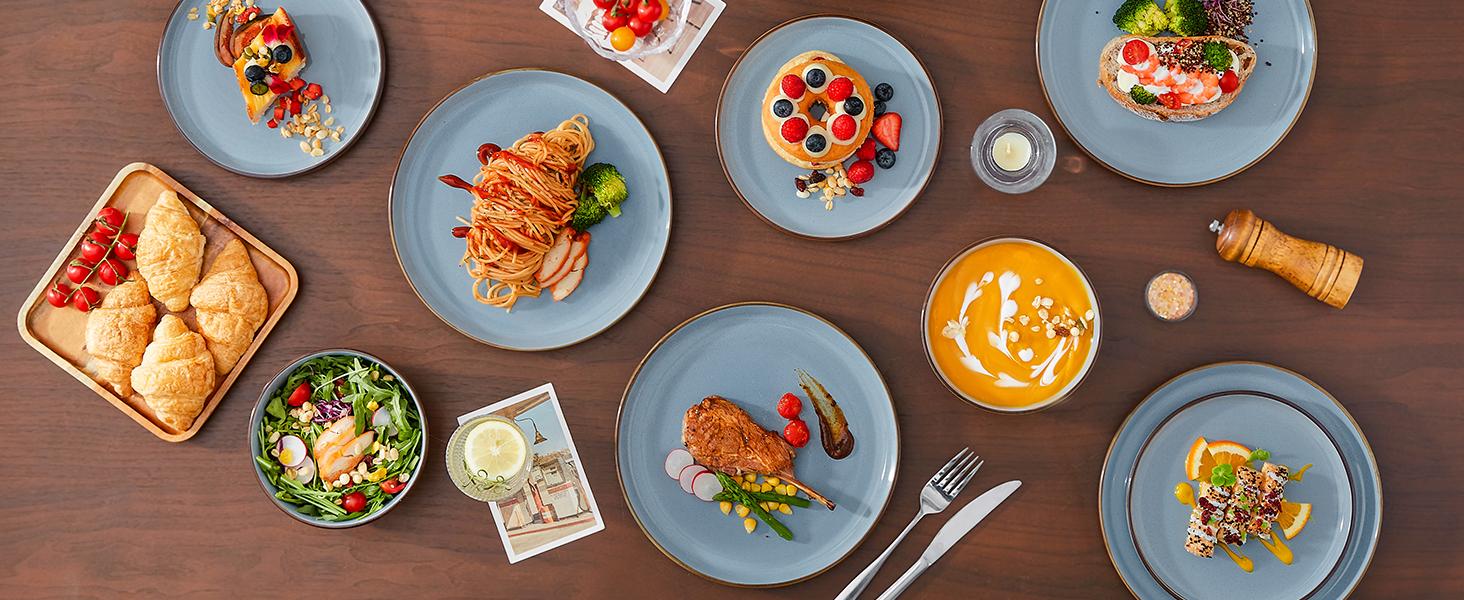 vancasso Loire 16/18-Piece Stoneware Dinner Set for 4/6 People, Dinnerware Sets with Plates and Bowls, Scratch Resistant Dinner Service Set for Family or Restaurants, Dishwasher and Microwave Safe Kitchen Home Tableware Ceramics