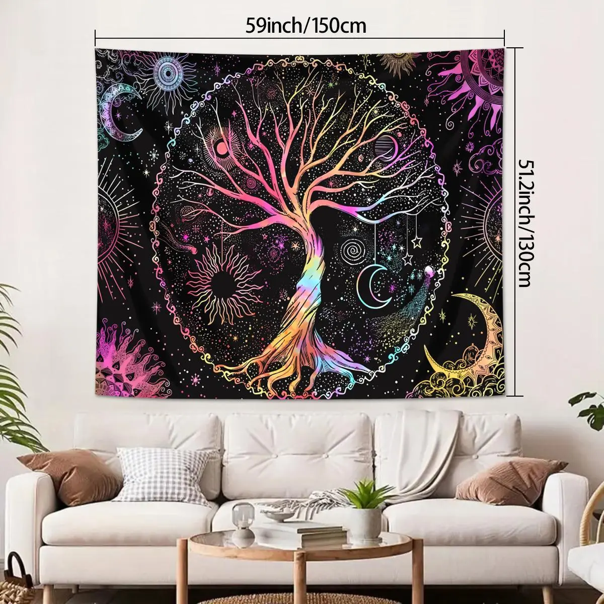 Tree Of Life Pattern Tapestry, 1 Count/2 Counts Bohemian Style Wall Hanging, Fantasy Starry Sky Moon Phase Sun Tapestry, Bedroom Aesthetic Wall Art, Decor, Tapestry Wall Mural summerwins