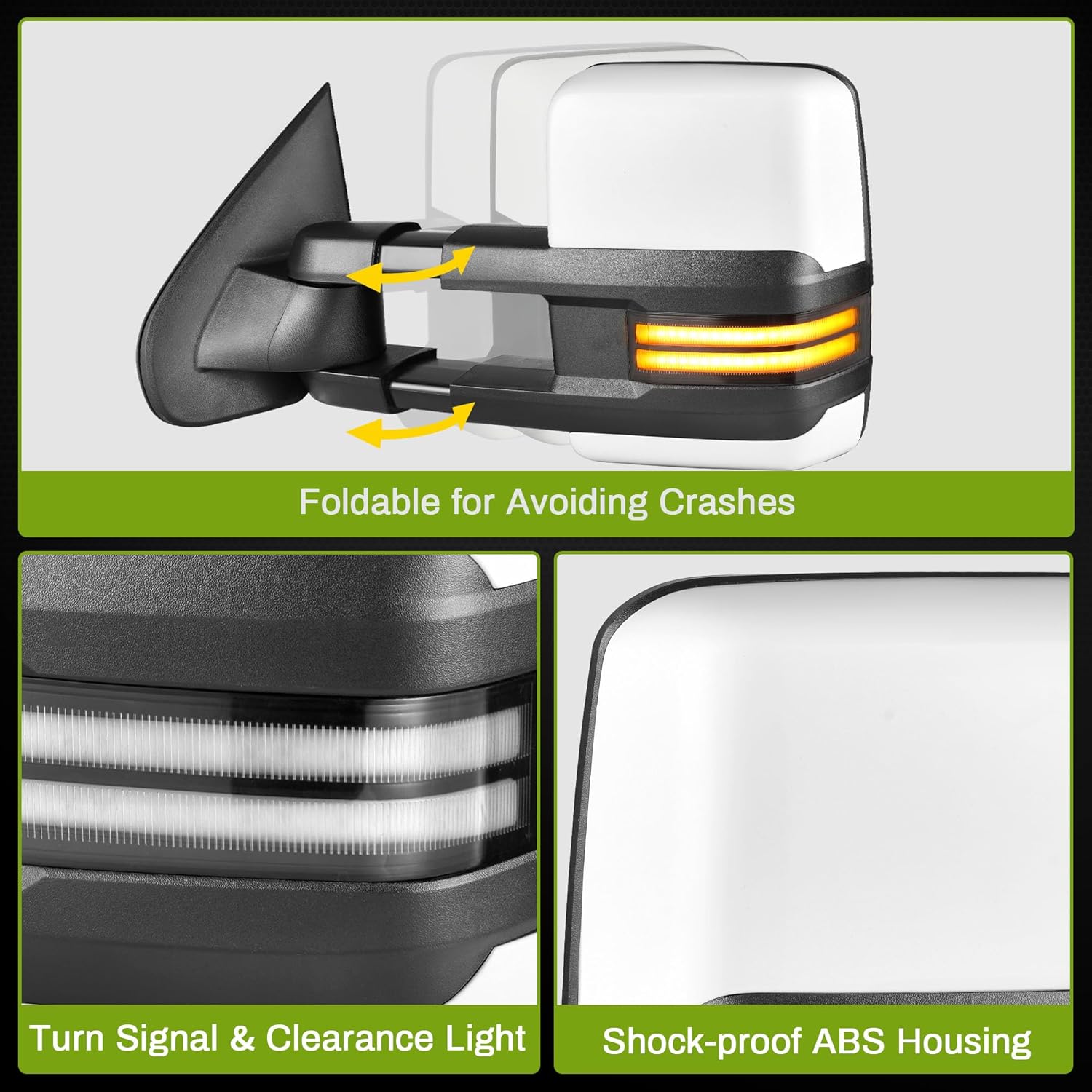 YITAMOTOR Towing Mirror for 2014-2018 Silverado Sierra 1500 2500 HD 3500 HD, Power Heated Switchback LED Turn Signal Light Running Light Manual Telescoping Folding White