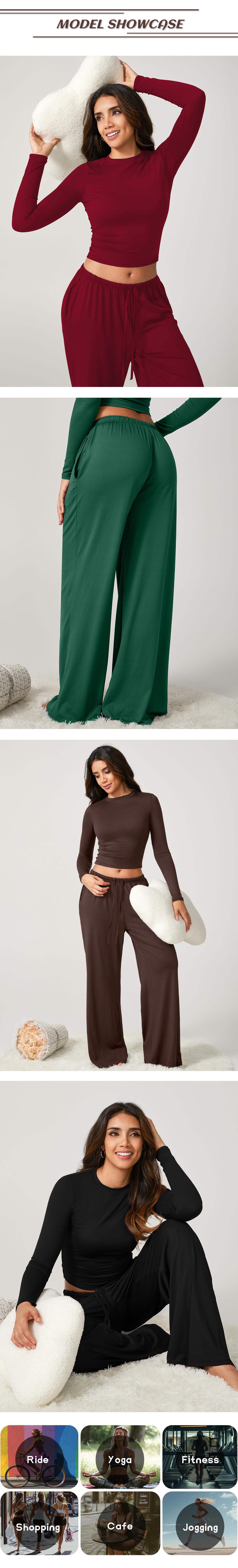 TIMEOFF Women's 2-Piece Stretchy Activewear Set - Long-Sleeve Crop Top & Wide-Leg Pants, Gym Outfit, Athletic Wear, Fitness Sport Outfits, Workout Sets for Women, Two Piece Set TIMEOFF Women's 2-Piece Stretchy Activewear Set - Long-Sleeve Crop Top & Wide-Leg Pants, Gym Outfit, Athletic Wear, Fitness Sport Outfits, Workout Sets for Women, Two Piece Set