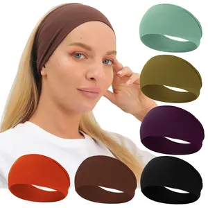 6Pcs Workout Wide Headbands for Women Non Slip, Super Soft Yoga Running Exercise Head Bands, Elastic Sweat Band Hair Bands for Women's Hair, Womens Solid Headband Hair Wrap