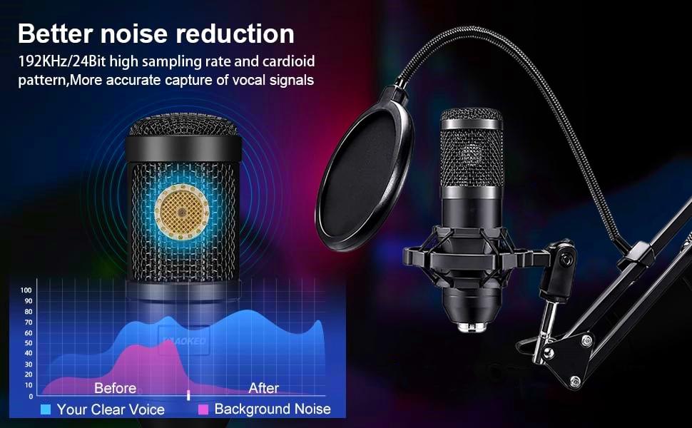 Safring Podcast Equipment Bundle, BM800 Podcast usb rechargeable Microphone Bundle with V8s Voice Changer, Condenser Microphone Recording Studio Package for Podcasting Live Streaming Singing PC Mobile TikTok YouTube dynamic mic sound card desk clamp