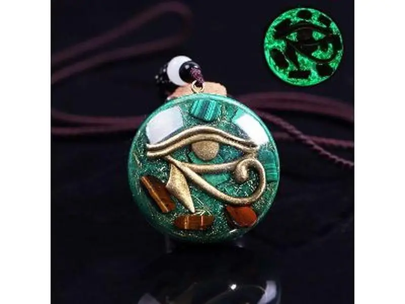 Malachite Orgone Eye of Horus Emf Protection Necklace,Orgone Energy Necklace,Healing Crystal Malachite Udjat Eye Necklace