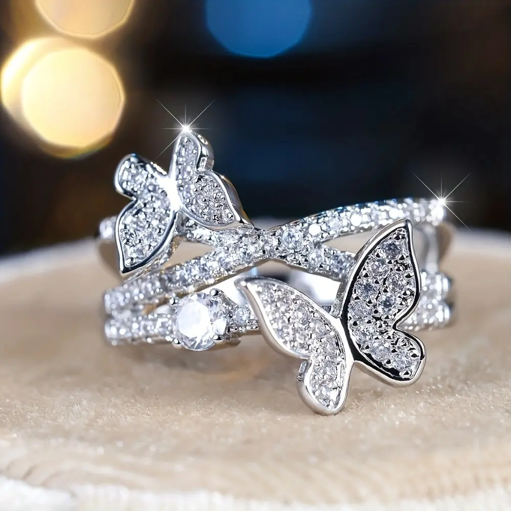 Women's Elegant Butterfly Rings with Cubic Zirconia, Fashion Jewelry with Exquisite Detail for Everyday or Party Wear, Available in Different Sizes, Rings For Women, Promise Rings