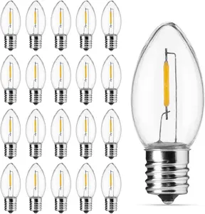 C7 LED Christmas Light Bulb, Clear Vintage Replacement Bulbs for Outdoor Indoor String Lights, Commercial Grade Holiday LED Night Light Bulbs, Warm White, C7 E12 Candelabra Base, 0.6W, 25 Pack