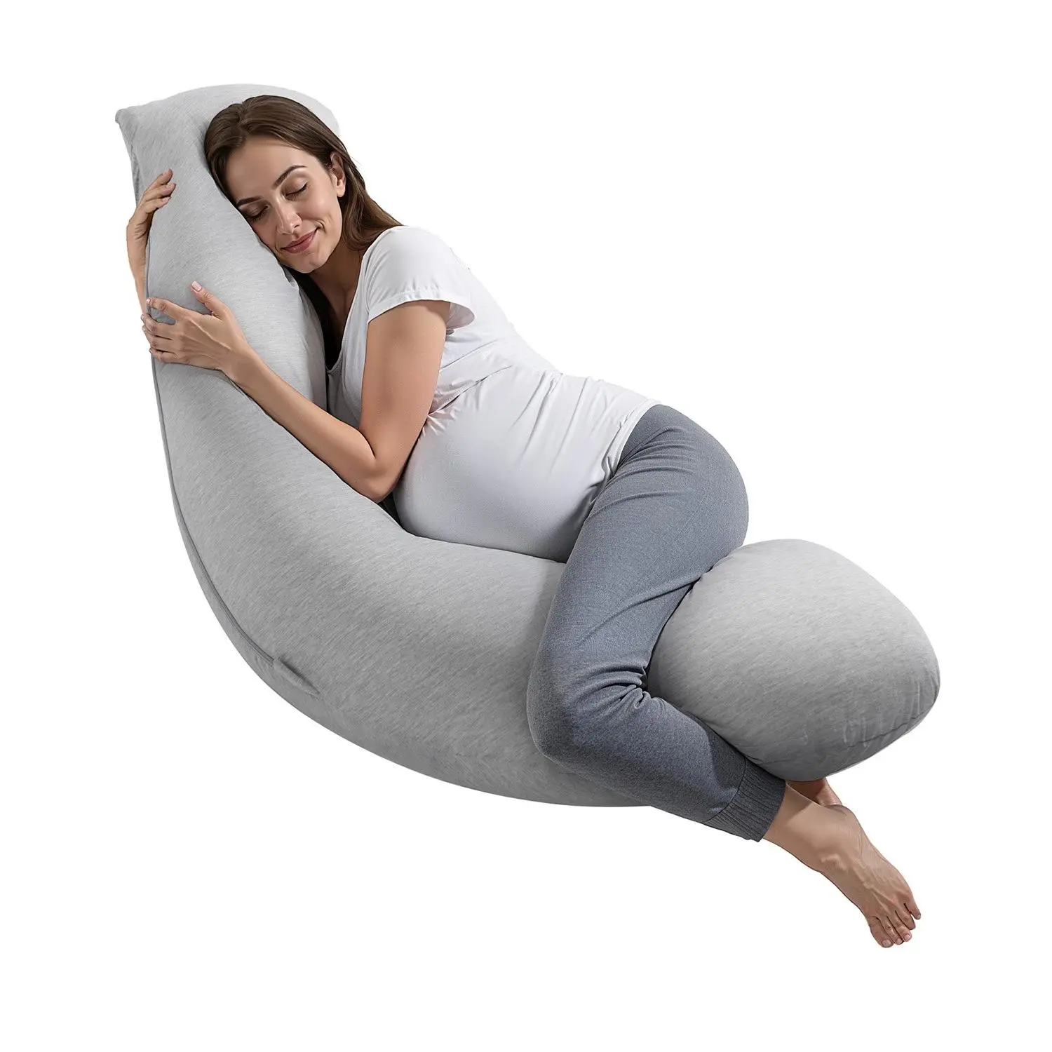 VEVOR Pregnancy Pillows for Side Sleeping, L-Shaped Maternity Pillow for Pregnant Women, Soft Breathable Pregnancy Body Pillow with Washable Jersey Cover for Head Neck Belly Leg Support, Light Gray